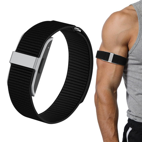 Polyjoy Bicep Bands Compatible with Hume Band, Hook and Loop Replacement Strap, Soft Nylon Sport Arm/Ankle Band Breathable Adjustable Wristband for Hmue Health band（Black）
