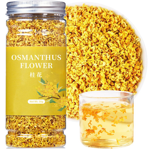 Wanhua Hall Natural Osmanthus Flower Tea Dried Intact Blossoms 1.76oz/50g Premium Osmanthus Fragrans Herb Gui Hua, Stem-Free, Bright Golden Hue, Rich Aroma 桂花 桂花干 无硫无杂