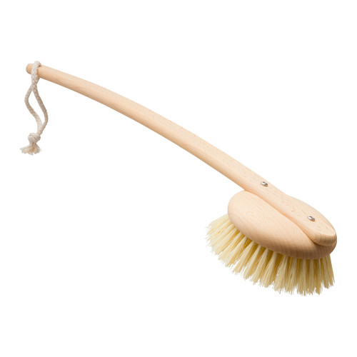 Redecker 100% Made in Germany Round Tampico Fiber Bath Brush with Extra-Long Oiled Beechwood Handle, 18-1/2-Inches
