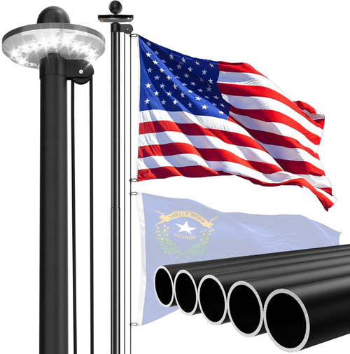 IOEN 16FT Heavy Duty Flag Pole Kit with Solar Light