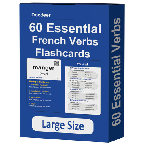 Docdeer French Verbs: 60 French Essential Verbs Flash Cards Conjugated Through 4 Tenses Flashcards
