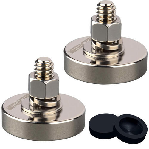 MUTUACTOR 2PCS 175lb Super Powerful Neodymium Round Magnet with Anti-Scratch Rubber Cover and D3/8 ''-16 Male Threaded Stud,Magnetic Mounting for Camera,Tripod, Lighting and Other Accessories