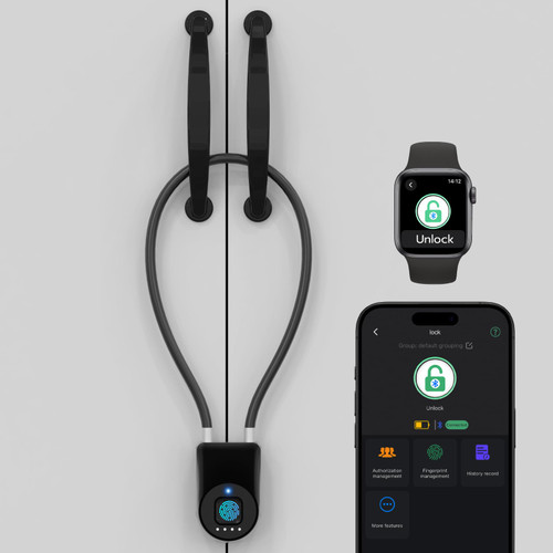 Fingerprint Cable Lock, Smart Padlock with APP Control,6" Bike Cable Lock | Baby Safety Cabinet Lock IP65 Waterproof Anti-Theft Cable Lock for Gate Cabinet Bike Fence Door Locker Black