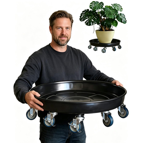 SKAFORZ Rolling Planter Caddy(470lbs Capacity), Heavy Duty Metal Plant Stand with Brake Wheels Plant Dolly Mover Plant Pot Tray Saucer for Indoor Outdoor 18 Inches Black