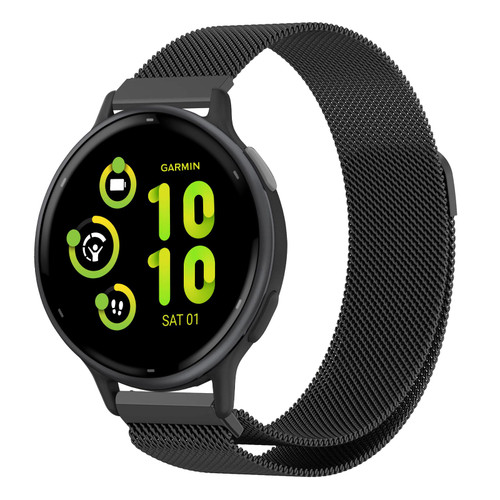 CeiLarv 20mm Watch Band Metal for Garmin Forerunner 170/70/165 (Black)