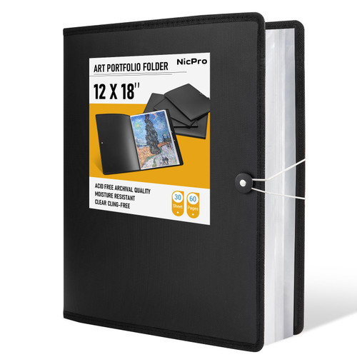 Nicpro 12x18 Art Portfolio Folder, 30 Pockets Art Painting Portfolio Binder