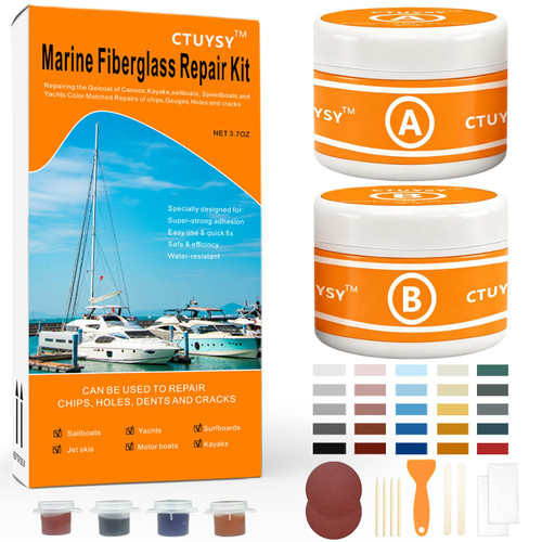 CTUYSY Fiberglass Boat Repair Kit,Marine Fiberglass Repair Kit for Boat Hull (Color Match),Epoxy Filler for Boats,Gel Coat Repair Kit for Boats, Boat Accessories for Fix Holes Chips Pit Cracks
