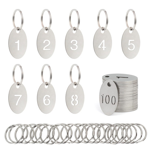 NumRealm Oval Number Tags with Rings, 304 Stainless Steel Key ID Tag, Metal Numbers Keychain Tag Labels - 1 to 10