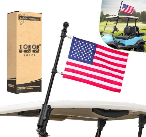 10L0L Golf Cart Flagpole Kit with 12x18" American Flag, Universal Fit for Club Car, EZGO, Yamaha Golf Cart, Adjustable Black Stainless Steel Pole Mount, Golf Cart Flag Holder Accessories