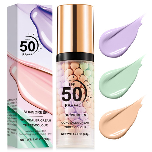 3 In 1 Primer for Face Before Makeup,SPF 50, Sunscreen One Step Color Corrector Face Isolation Cream, Blurs Imperfections Oil Control & Moisturizing Skin Tone Correcting (Purple Pink Green, 1.41 OZ)