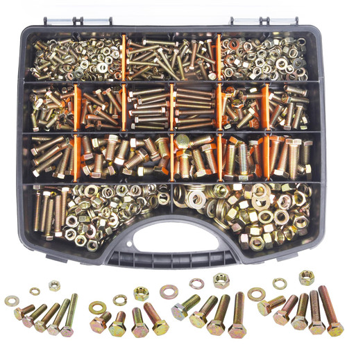 940PCS Grade 8.8 Metric Bolt and Nuts Kits M4 M5 M6 M8 Heavy Duty Hex Bolts Nuts Assortment Set Yellow Zinc Plated