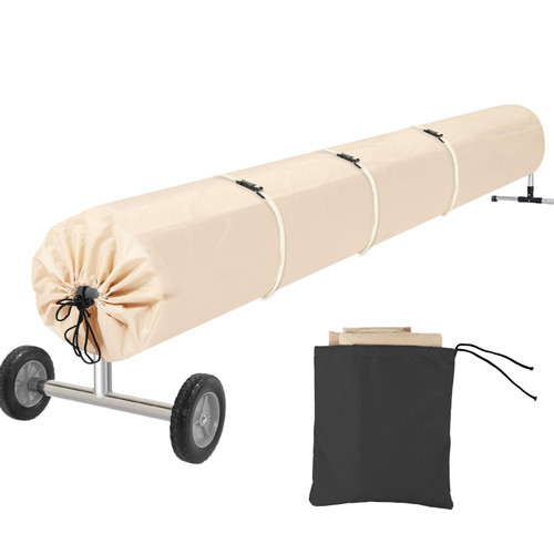 White Pool Solar Reel Cover, 16 Ft Waterproof Swimming Pool Blanket Reel Protective Cover with Black Storage bag420D Heavy Duty Solar Roller Blanket Protector for Above Ground and Inground Pools