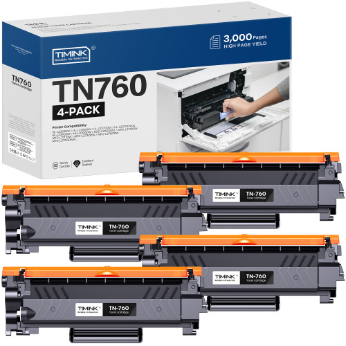 TN760 Toner Cartridges 4 Pack Replacement for MFC-L2710DW, Black