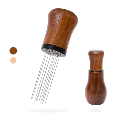 WDT Espresso Tool, Espresso distribution Tools,10 Needles 0.35mm Espresso Coffee Stirrer, Nature Wood Handle with Stand (Walnut)