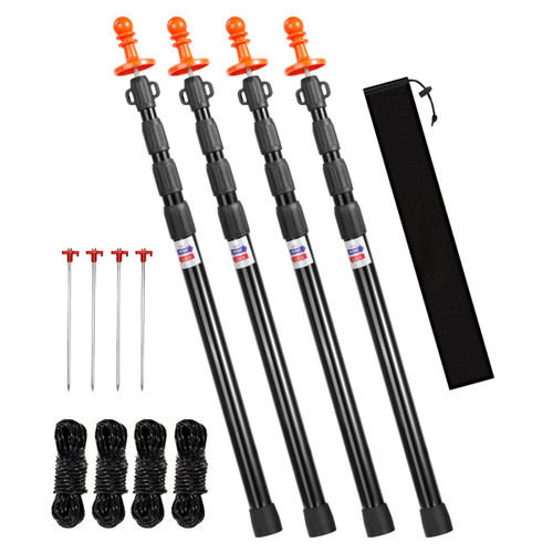 Heavy Duty Telescoping Tarp Poles, Set of 4-4-Section Adjustable 3.1FT to 9.2FT Aviation Aluminum Tent Poles for Camping, Awning, Rain Fly, Sun Shade, Canopy with Stakes & Guylines