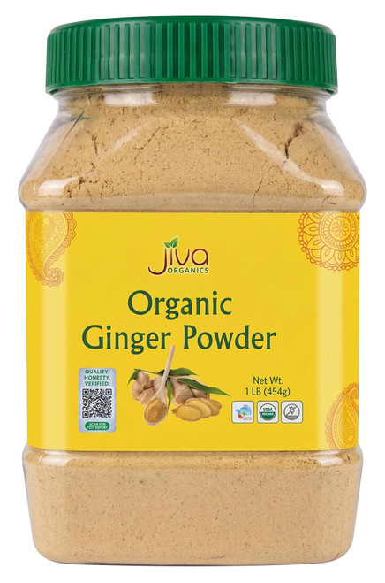 Jiva Organics Organic Ginger Root Powder 1 LB Jar - Gluten Free, Non-GMO - for Cooking, Baking, Tea & More - Bulk Ginger Ground Dry