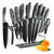 EUNA Knife Block Set, 19 PCS Kitchen Knife Set with Acrylic Block and Sharpener, German High-Carbon Stainless Steel Knife Sets with 6 Serrated Steak Knives, Bread Knife, Chef Knife, Dishwasher Safe