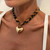 Artmiss Leopard Print Choker NecklaceGold Heart Pendant Adjustable Animal Print Collar Chain Y2K Fashion Dainty Jewelry for Women Gift for Her