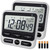 2-Pack Digital Dual Kitchen Timers with Magnet, 24-Hour Countdown & Stopwatch, Loud Alarm, 12/24H Clock, Calendar, Mute Mode, Visual Indicator, Batteries Included (Black)