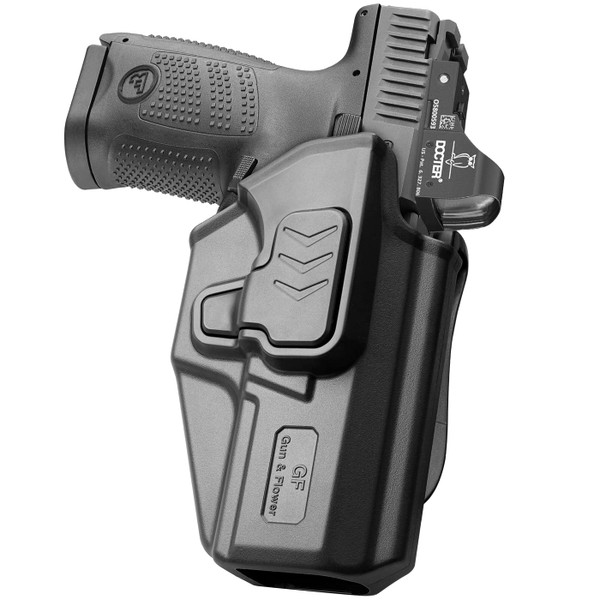 OWB Holster for CZ P10C / CZ P10C Airsoft, Gun&Flower Right Hand Paddle Holster with Index Finger Release, Optic Compatible, Adjustable Cant, Level II Retention