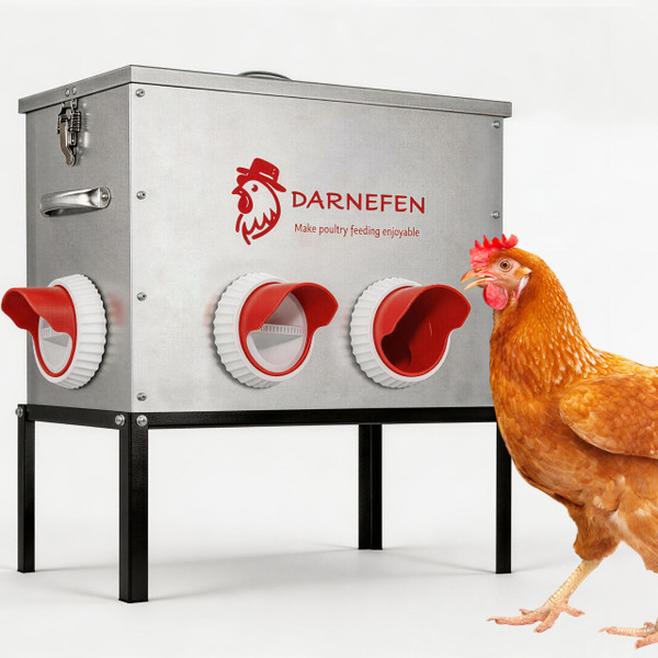 Automatic Chicken Feeder Rat Proof - 40lb 6 Ports Large Capacity Metal