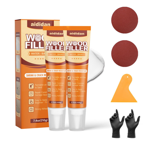 Wood Filler, Wood Putty, 2 Pack White Water-Based Wood Repair Kit