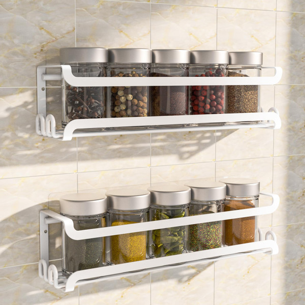 LUCYCAZ 2 Pack Wall Mounted Spice Rack for Spice Jars & Seasonings (White)