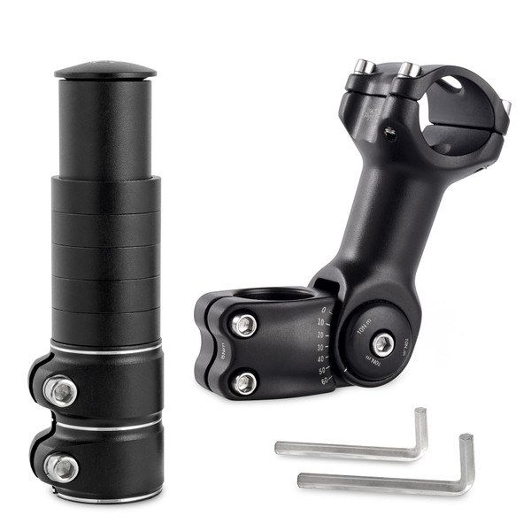 Adjustable Bike Stem Riser, Bike Handlebar Extender Set 31.8mm 60° for Mountain Road Bike Stem Cycling Comfortable (Black)