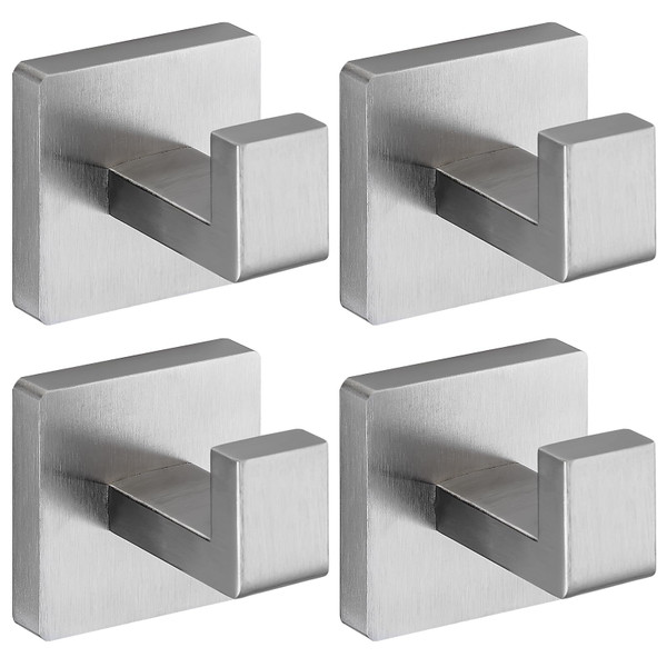 warlve Brushed Nickel Towel Hooks for Bathrooms, Heavy Duty 33 Lbs Wall Mounted Stainless Steel Modern Hook, 4 Pack – Ideal for Hanging Towels, Robes, Coats, in Kitchen, Bedroom, Bathroom, or Hotel