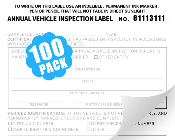 CreativeInk 100 Pack Annual Vehicle Inspection Label, Interior Vehicle Inspection Sticker Adhesive Vinyl with Mylar Laminate-2-Ply, DOT Compliant