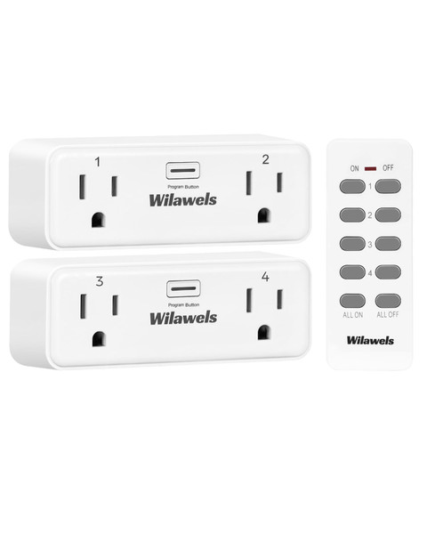 Remote Control Outlet with 4 Independent Control Sockets, WILAWELS Wireless Remote Light Switch for Christmas Tree Lights, String Lights, 15A/1875W/125V, FCC Certified, One Remote for 4 Plugs
