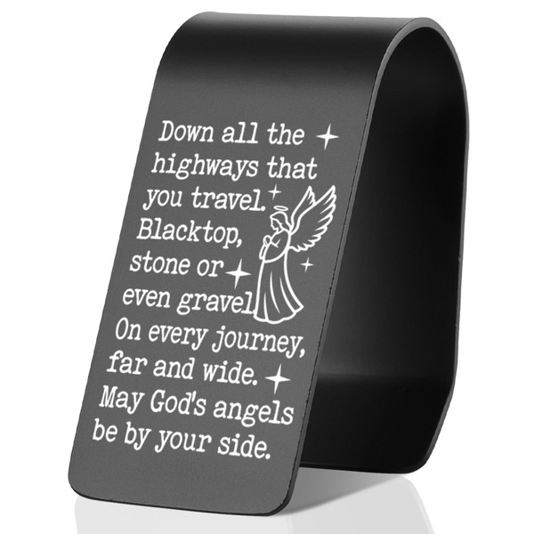 Christian Angel Blessing Car Visor Clip, Safe Journey Prayer Gift, Inspirational Drive Safe Message Auto Interior Decor Stainless Steel Visor Accessories-LZYJ29