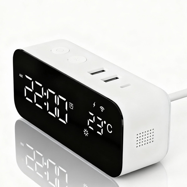 Jinvocloud Smart WiFi Alarm Clock with Timer, USB 2A+1C Fast Charging, App Remote Control, Digital LED Large Screen Power-Off Countdown Timer, Snooze Alarm, Time, Weather and Temperature Display
