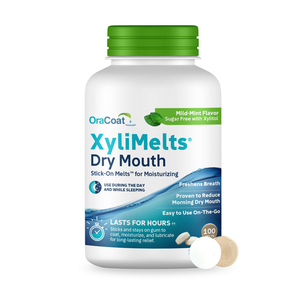 Oracoat XyliMelts for Dry Mouth Relief with Xylitol 100 Count, Mild Mint