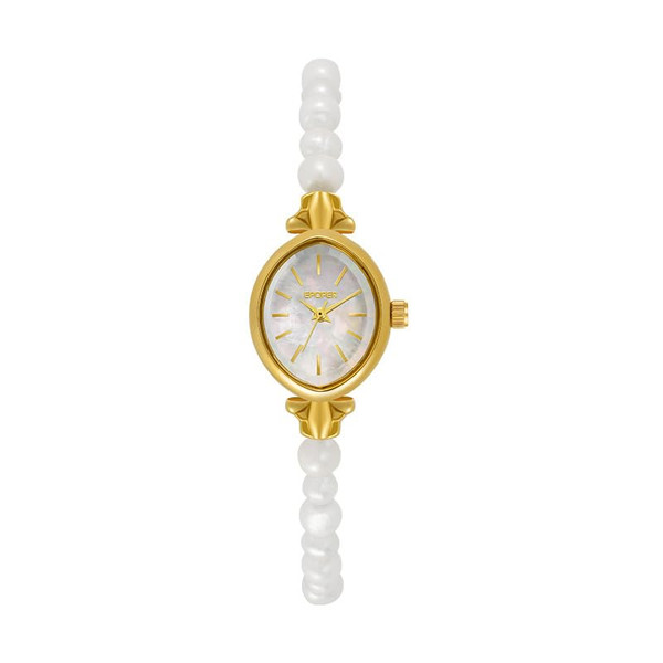 Weicam Vintage Dainty Gold-Tone Pearl Watch Analog Quartz Wristwatch Pearl Bracelet Dress Watch for Women