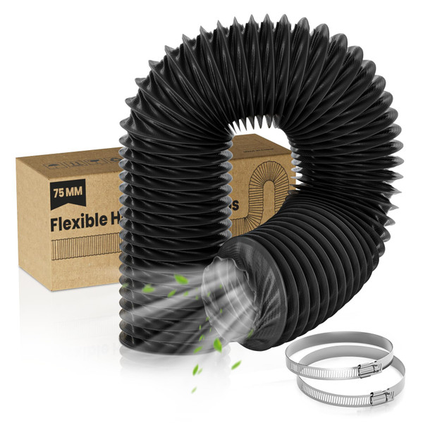 HG Power Diesel Heater Hose, 3" X 8 FT Nylon Flexible Duct, Black