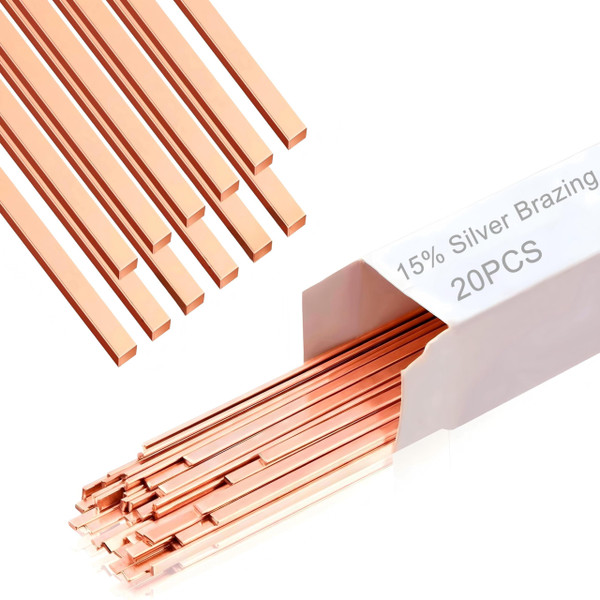 15% Silver Brazing Rods – 20 Sticks Flat Phos Copper Welding Rods for HVAC, Air Conditioner, Refrigerator – AWS BCuP-5 Silver Solder Brazing Alloy