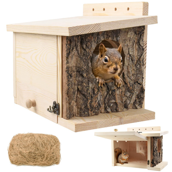 Squirrel Nesting Box with Predator Guard, Easy Assembly Squirrel Houses