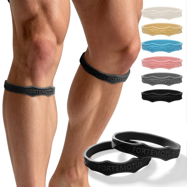 FORTEMOTUS Patellar Tendon Support Strap - Silicone Patella Knee Brace for Teenager, Youth, Women & Men - Knee Band for Tendonitis Jumpers Running Sports Basketball Volleyball, 2 Pcs, Black, S&M