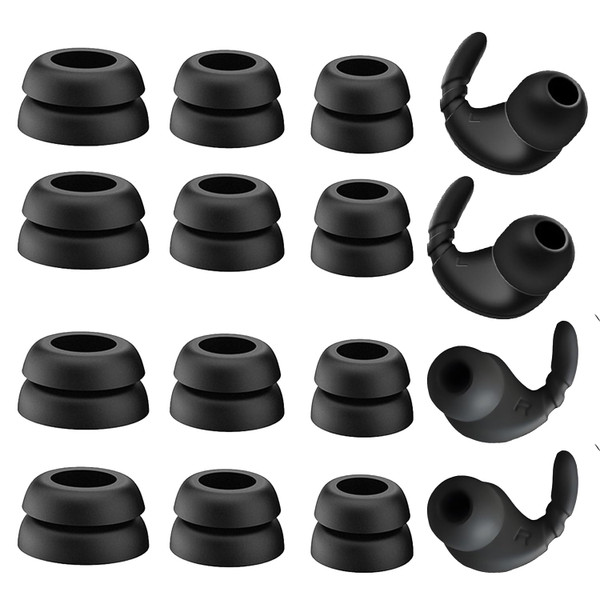 Double Flange Replacement Silicone Ear Tips & Anti-Slip Ear Hooks Kit