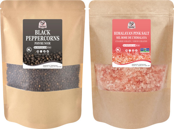 52USA Whole Black Peppercorns 12 Oz + Himalayan Pink Salt 2 LB Coarse Grain