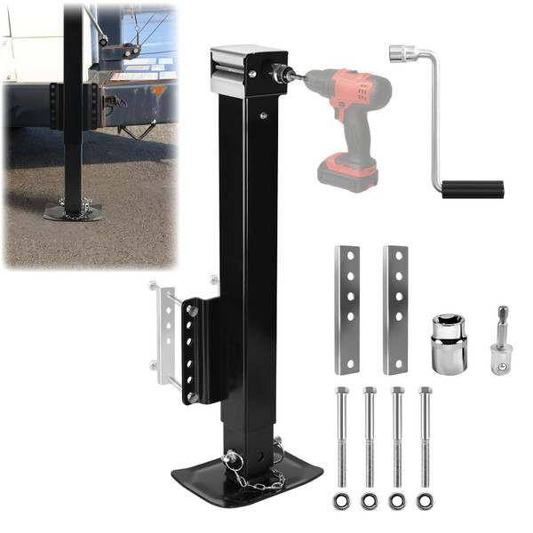 8000 lbs Heavy Duty Trailer Jack, 28.6" Lift, 20-24V Cordless Drill Compatible, Manual Crank Handle Included, for Utility, Yacht, RV, Boat Trailer Jack, Black
