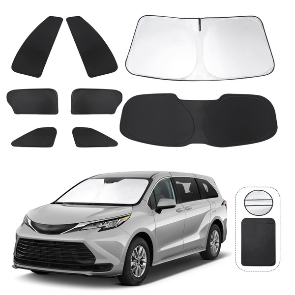 TINGLU Window Shades for Toyota Sienna 2021-2025 2026 Accessorie Car Side Full Windows Rear Triangular Windshield Sun Shade Sun UV Rays & Privacy Protection for Camping,Napping,and Relaxing 8PCS