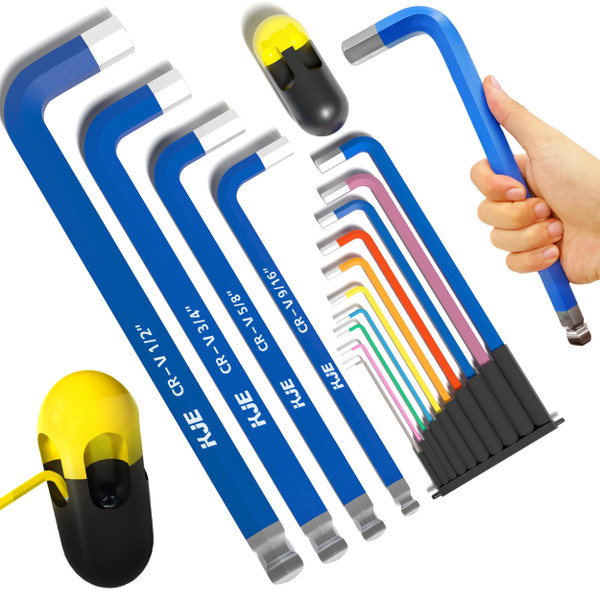 KJE 14-Piece Extra Long Jumbo Hex Key Allen Wrench Set, Large SAE Size 1/16"-3/4" with T-handle, Long Ball End, Durable S2, For Automotive, Mechanic, Furniture, Professional Grade Tools