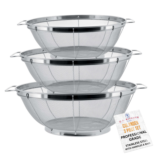 U.S. Kitchen Supply Set of 3 Stainless Steel Colander Strainers Net Baskets