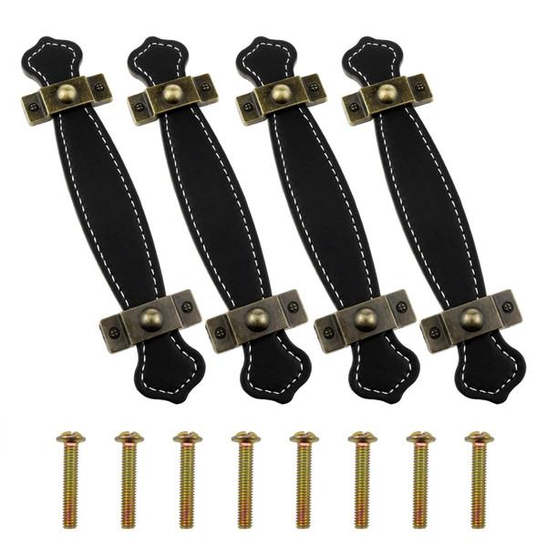 VAKTOK Leather Handle Leather Trunk Handles Black Leather Handle for Hand-held Replacement of Luggage, Closets, Cabinet doorknobs, suitcases, etc. -4pcs