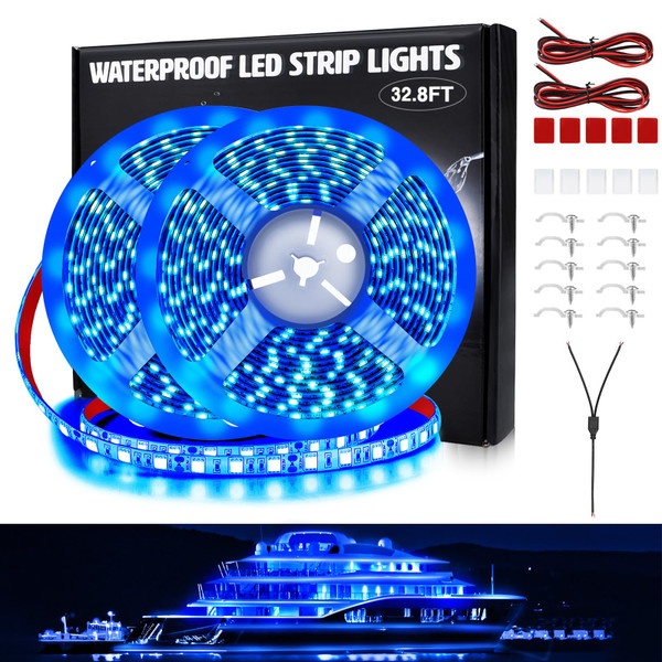 Yeenoon LED Boat Lights 32.8ft (2 Rolls of 16.4ft), Waterproof Boat Interior and Navigation Lights (Blue)