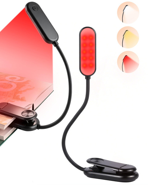 Finezeal 670nm Red Book Light for Reading at Night [1 Pack] - Zero Blue Light, Dimmable Reading Lights for Books in Bed, LED Book Lamp Clip on, Gift for Students Parents Nurse Studying Travel