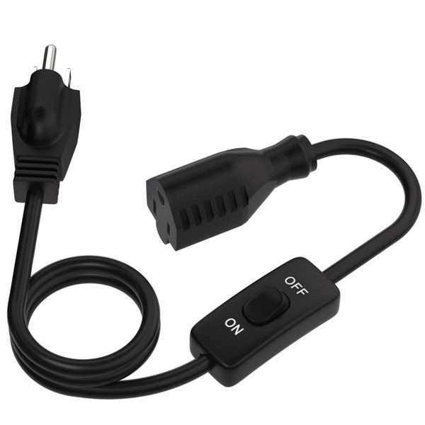 Muelnmey Extension Cord with Switch On/Off 3 Prong,1625W 18AWG Black Indoor Power Cord, 3A 125V NEMA 5-15P to NEMA 5-15R Grounded Plug Receptacle 6FT