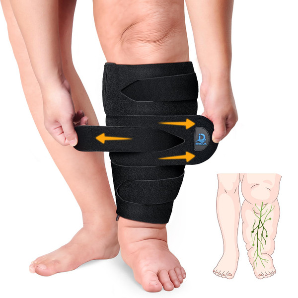 iDonua® Calf Lymphedema Compression Wrap Adjustable For Big Swollen Lower Leg - with 6 Cross Straps‌ (Tall-XL)
